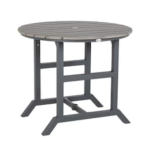 Round Patio Table with Umbrella Hole, Dark Gray, Aluminum Outdoor Dining Table with Extension for 4 People