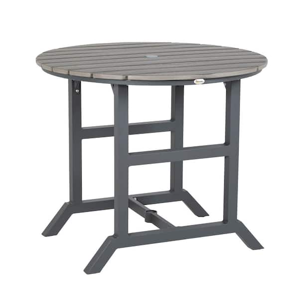 Outsunny Round Patio Table with Umbrella Hole, Dark Gray, Aluminum Outdoor Dining Table with Extension for 4 People