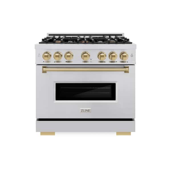 ZLINE Kitchen and Bath Classic 36 in. 6-Burner Dual Fuel Range with Convection Oven in Stainless Steel and Champagne Bronze