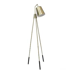 65 in. Antique Brass 3 Legged Antique Brass Standard Floor Lamp with Shifting Shade