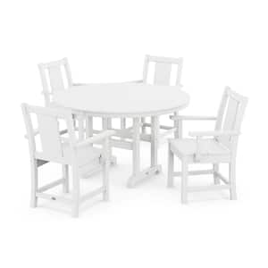 Prairie 5-Piece Round Farmhouse Plastic Outdoor Dining Set in White