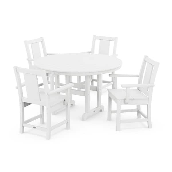 POLYWOOD Prairie 5-Piece Round Farmhouse Plastic Outdoor Dining Set in White