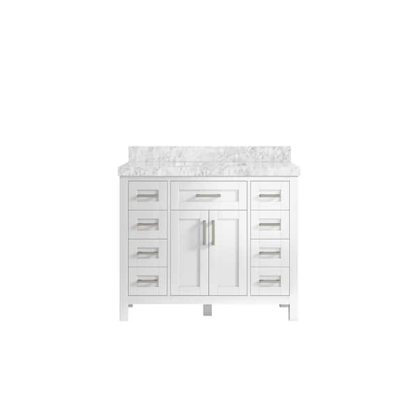 Willow Collections Cambridge 42 in. W x 22 in. D x 36 in. H Bath Vanity in White with 2 in. Carrara Marble Top