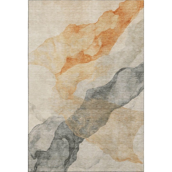 Mayfield Premium Machine Washable Abstract AMF2109 Orange 5 ft. x 7 ft. 6 in. Area Rug