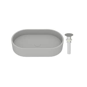 23.63 in. Oval Vessel Bathroom Sink with Pop-up Drain in Cold Concrete Gray Cement