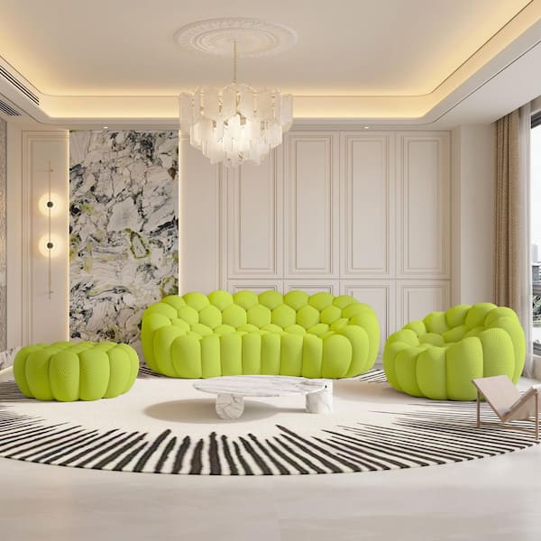 Bubble Couch, 98 in. Mesh Fabric Armless 3-Seater Curved Sofa Set