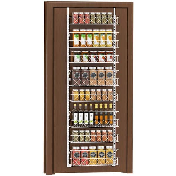 AULEDIO 8-Shelves White Over the Door Pantry Organizer Rack, Adjustable Closet Organizer Hanging Spice Rack