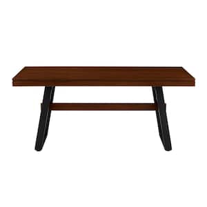 Modern Industrial Dark Walnut Rectangular Wood Top 69 in. Metal Sled Dining Table Seats 6-8