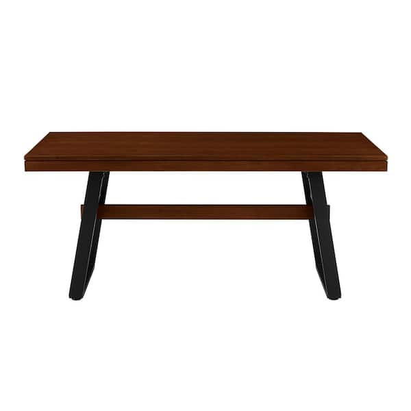 Welwick Designs Modern Industrial Dark Walnut Rectangular Wood Top 69 in. Metal Sled Dining Table Seats 6-8