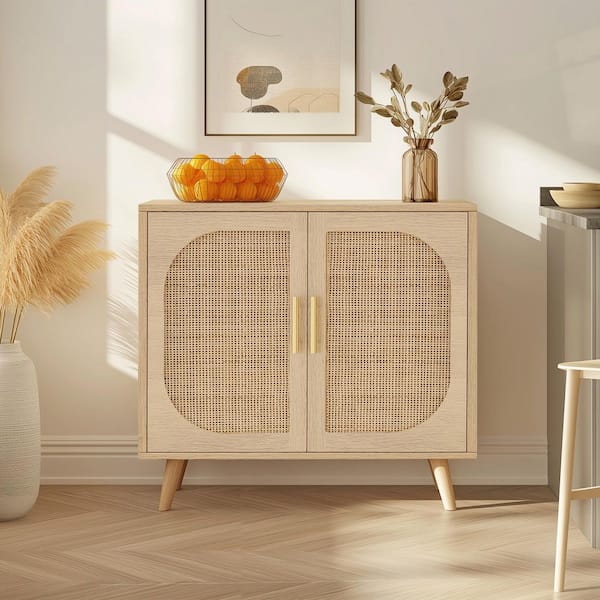 32 in. W x 12 in. D x 28 in. H Yellow Linen Cabinet, Buffet Cabinet with 4-Compartments, Bathroom/Living/Hallway/Entry