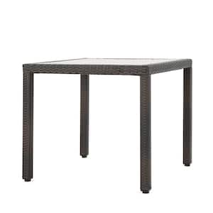 Everett Multi-Brown Square Plastic Outdoor Dining Table with Glass Top