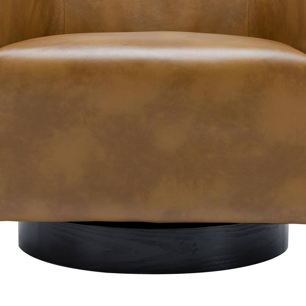 Gaven Camel Faux Leather Swivel Barrel Chair with Wood Base