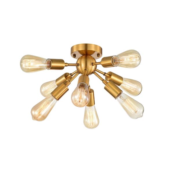 Jojospring Arantxa 13.6 in. 8-Light Sputnik Brushed Brass Industrial Flush Mount