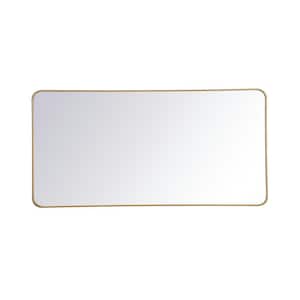 Timeless Home 30 in. W x 60 in. H x modern Soft Corner Metal Rectangle Brass Mirror