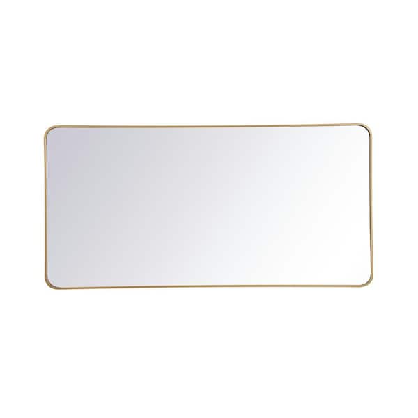 Unbranded Timeless Home 30 in. W x 60 in. H x modern Soft Corner Metal Rectangle Brass Mirror