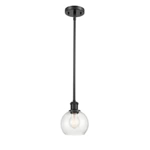 Athens 1-Light Matte Black, Seedy Shaded Pendant Light with Seedy Glass Shade