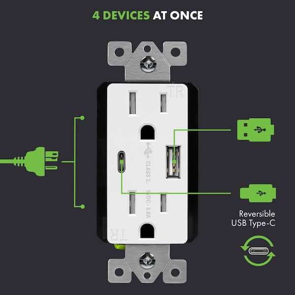 Monoprice Usb-c Power Strip, 2 Outlets And 57w 3 Usb With 5-foot