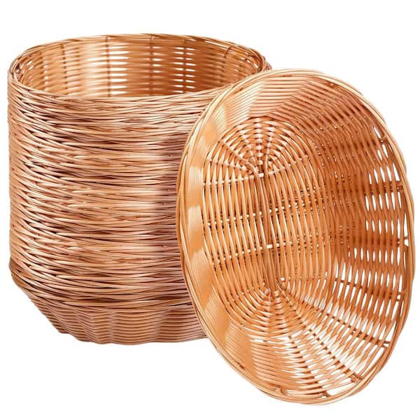 10 in. Plastic Oval Basket Small Food Storage Basket and Bread Basket for Kitchen, Restaurant, Brown (12-Pack)
