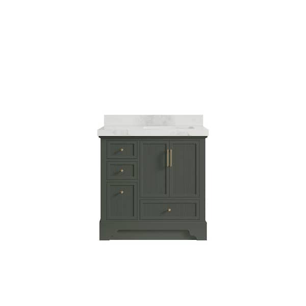 Willow Collections Alys 36 in. W x 22 in. D x 36 in. H Right Offset Sink Bath Vanity in Pewter Green with 2" Calacatta Nuvo Top
