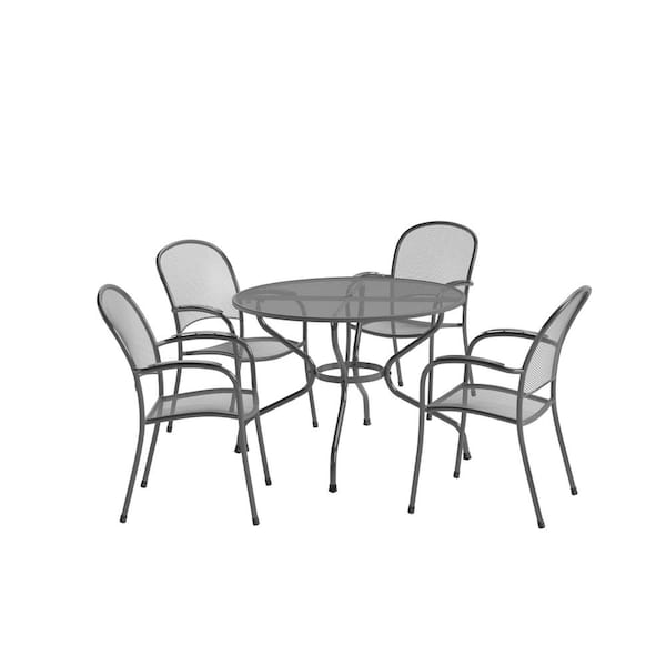 Royal Garden Commercial Gray 5-Piece Steel Round Mesh Stack Outdoor Dining Set