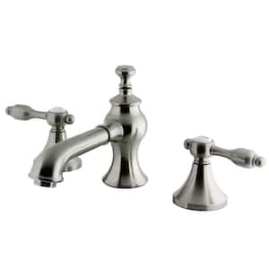 Tudor 2-Handle 8 in. Widespread Bathroom Faucets with Brass Pop-Up in Brushed Nickel