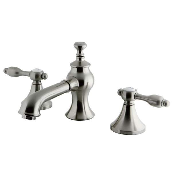 Kingston Brass Tudor 2-Handle 8 in. Widespread Bathroom Faucets with Brass Pop-Up in Brushed Nickel