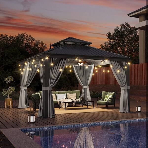 B.Bファニシング GRTB-120 Sizzim 12 ft. x 12 ft. Outdoor Double Roof Hardtop Gazebo with