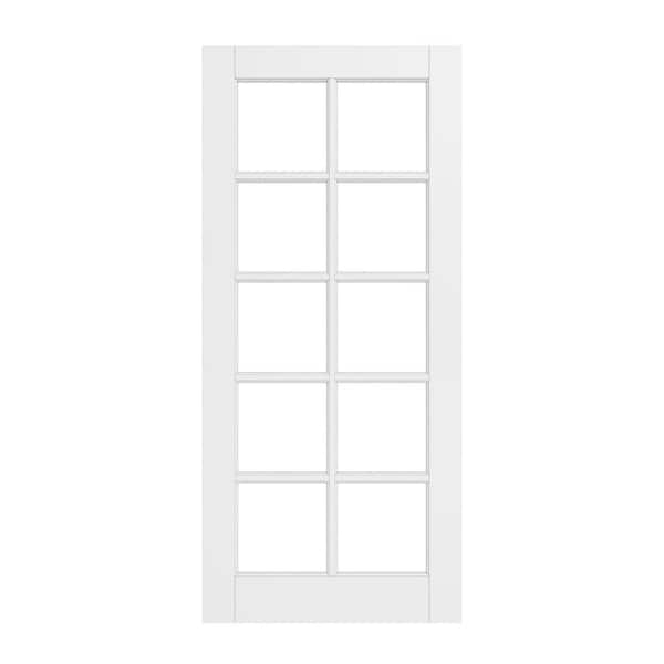 36 in. x 80 in. 10 Lite Clear Glass White Solid Core MDF Primed Standard Interior Door Slab