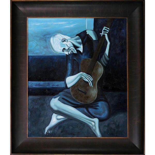 LA PASTICHE The Old Guitarist by Pablo Picasso Veine D'Or Bronze Scoop Framed Oil Painting Art Print 26.5 in. x 30.5 in.