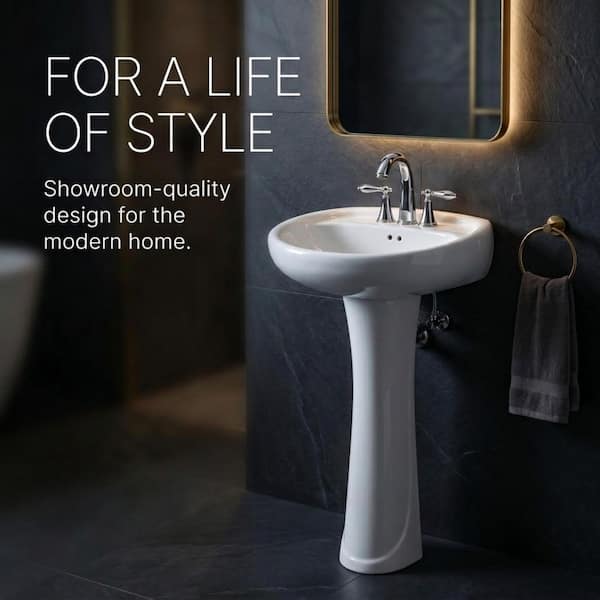 Prestige 19.5 in. W x 17.5 in. L Modern White Ceramic Pedestal Sink and Basin Combo