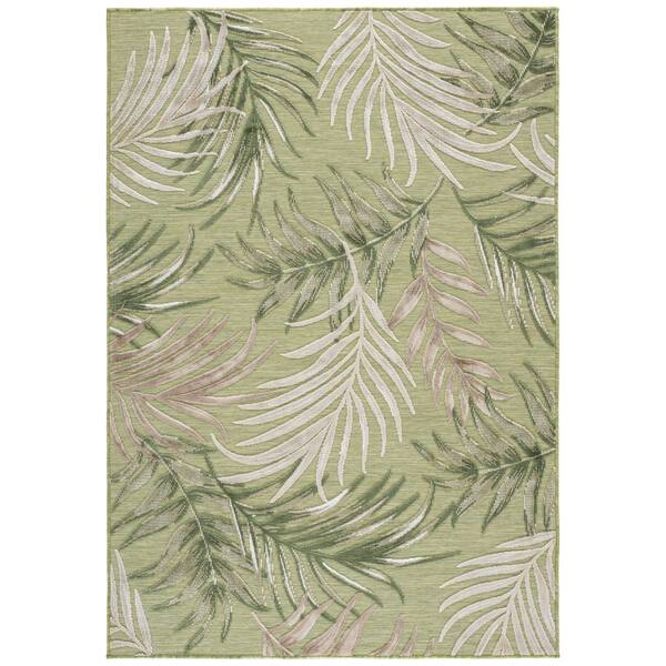 Cabana 4 x 6 Green/Ivory Beige Leaf Area Rug