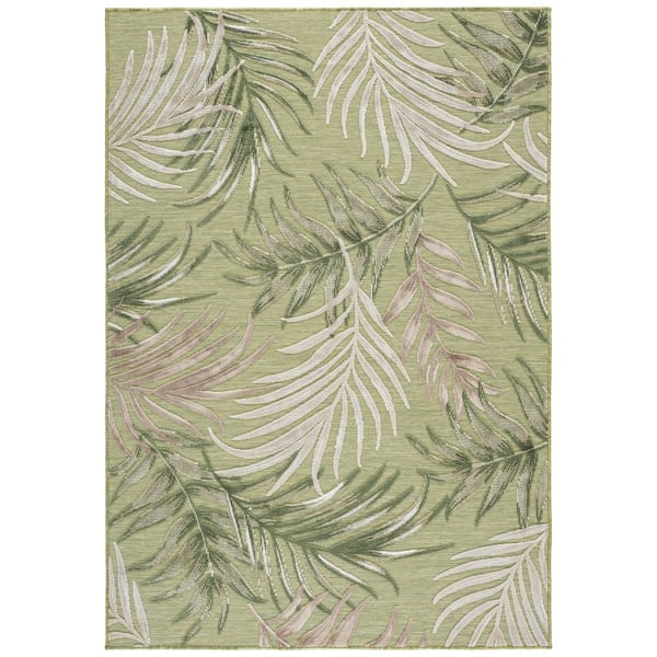 Cabana 5 x 8 Green/Ivory Beige Leaf Area Rug