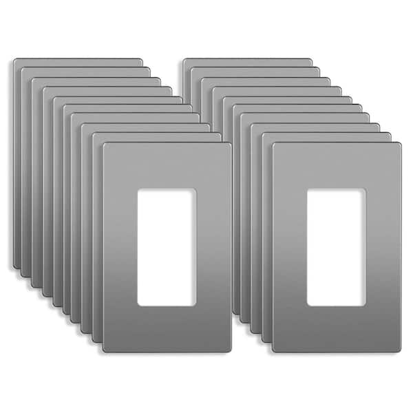 ENERLITES Gray 1-Gang Space Decorator/Rocker, Plastic Polycarbonate, Screwless Wall Plate (20-Pack)