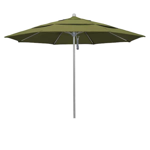 California Umbrella 11 ft. Gray Woodgrain Aluminum Commercial Market Patio Umbrella Fiberglass Ribs and Pulley Lift in Palm Pacifica