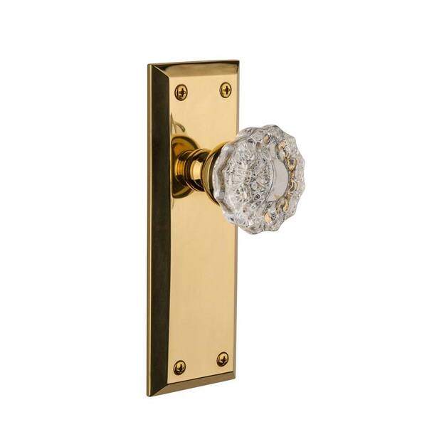 Grandeur Fifth Avenue Polished Brass Plate with Passage Fontainebleau Knob