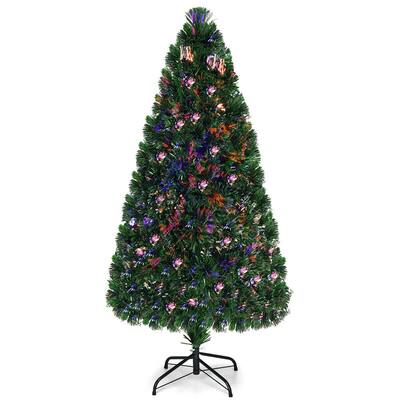 5 ft. Metal Pre-Lit Fiber Optic PVC Artificial Christmas Tree Holiday