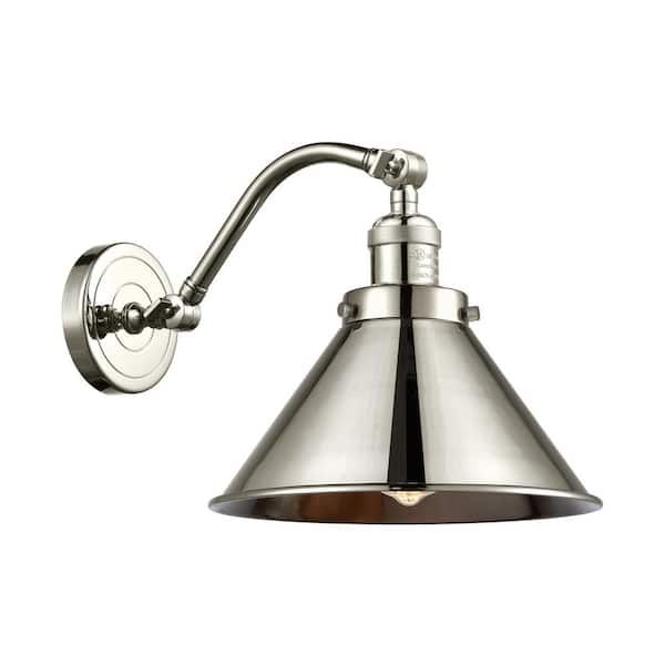 Briarcliff 8 in. 1-Light Polished Nickel Wall Sconce with Polished Nickel Metal Shade