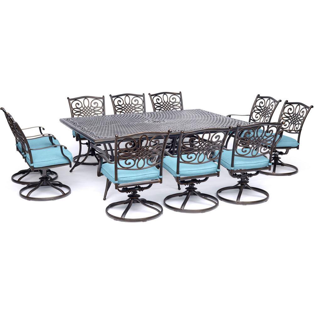 Traditions 11-Piece Blue Cushioned Cast Aluminum Outdoor Dining Set