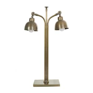 29 in. Brass Stainless Steel Metal Task and Reading Desk Lamp with Double Shades