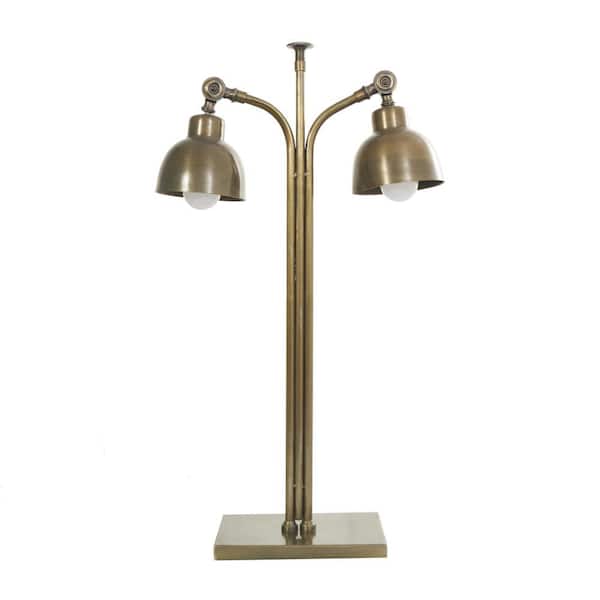 Litton Lane 29 in. Brass Stainless Steel Metal Task and Reading Desk Lamp with Double Shades