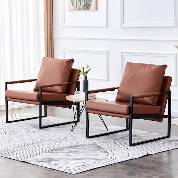 Seafuloy Brown PU Leather Armchair with Metal Frame W115149236 1