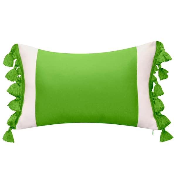 Edie@Home Colorblock Tassel Fringe Indoor & Outdoor 12x20 Lumbar Decorative Pillow