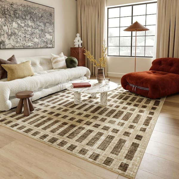 Julies Striped Beige 8 ft. x 10 ft. Area Rug