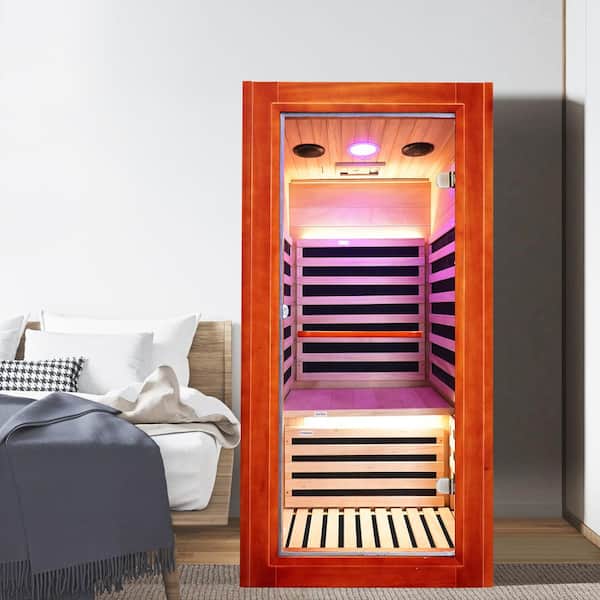 1-Person Indoor Canadian Hemlock Infrared Sauna with 7 Carbon Crystal Heaters