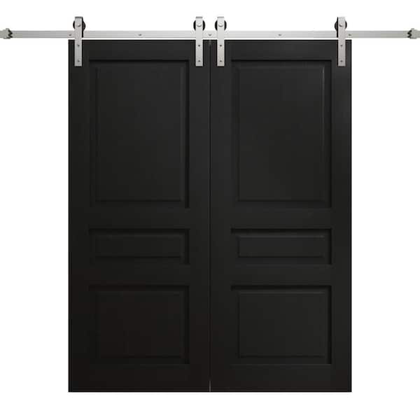 Assemble Required 72 in. x 80 in. Painted Black Oak Solid Wood Double Barn Door Slab With Hardware