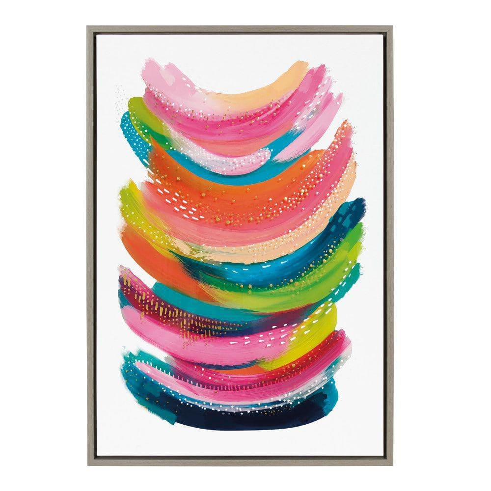 Colorful Abstract Brushstrokes Canvas Wall Art with Gray Frame