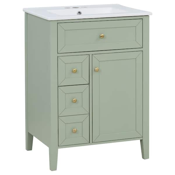 18 in. Light Green Bath Vanity with White Ceramic Top,drawers and Soft-Closing Door