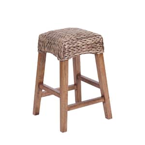 Maui 25.5 in. Rustic Bohemian Hyacinth/Wood Backless Counter Stool, Brown Wash Woven Seat with Natural Wood Frame