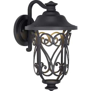 Leawood LED Collection 1-Light Textured Black Modern Outdoor Small Wall Lantern Light
