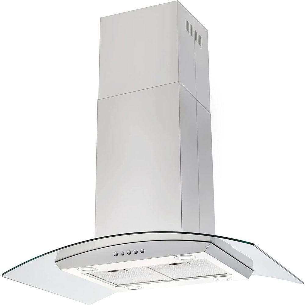 36 in. 900 CFM Island Mount with LED Light Range Hood in Silver